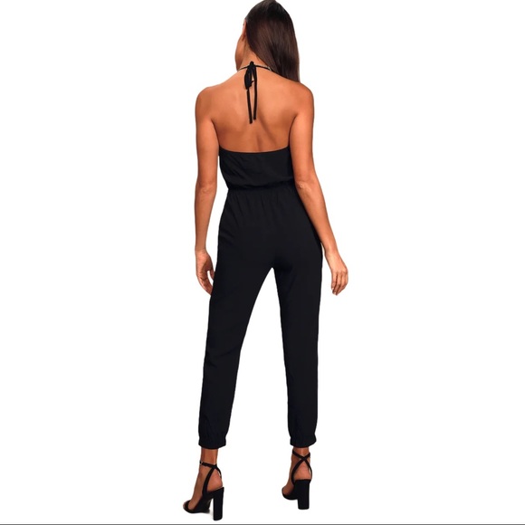 Lulus Learning to Fly Black Halter Jumpsuit Jogger - Picture 2 of 14